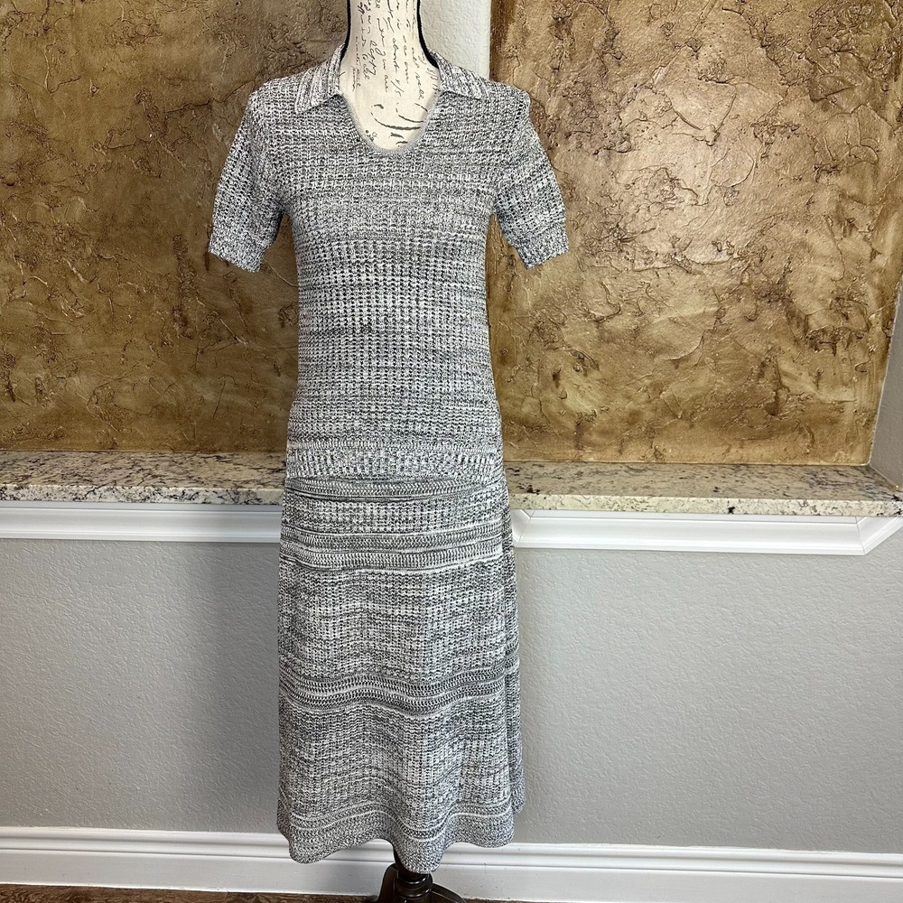 Proenza Schouler Sweater Skirt Set Womens XS Small Black White Knit Midi Silk Bl